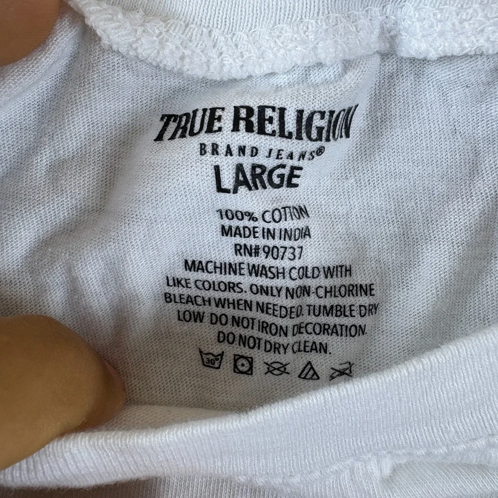 True‎ Religion T Shirt Mens Large White Cotton Casual Crew Neck Short Sleeve